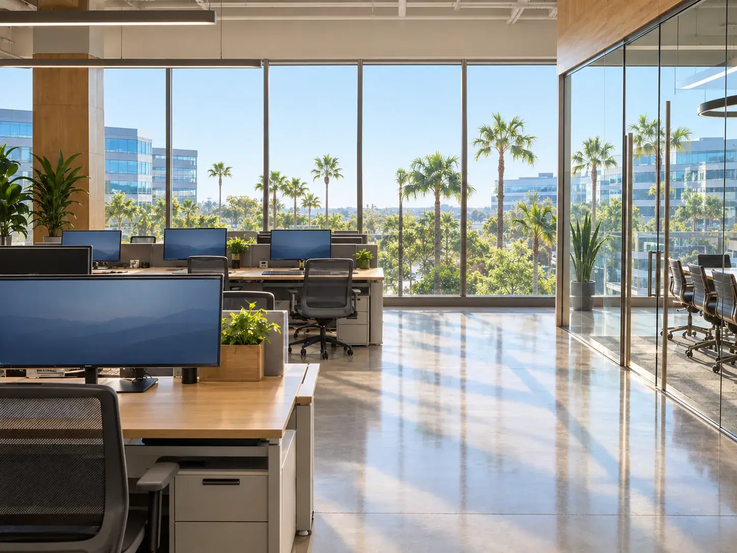 Office interior after 3M window film, glare controlled